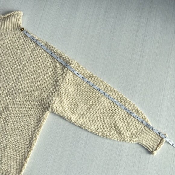 CHUNKY Cable Knit Rollneck Sweater S Cream Beige Drop Shoulder Neutral Casual - Picture 11 of 14